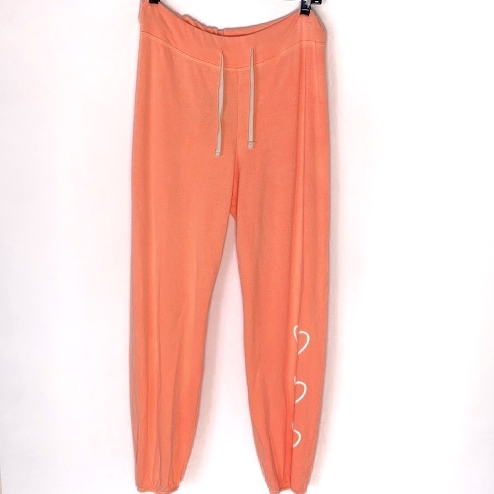 Sundry neon orange hearts sweatpants Medium NWOT